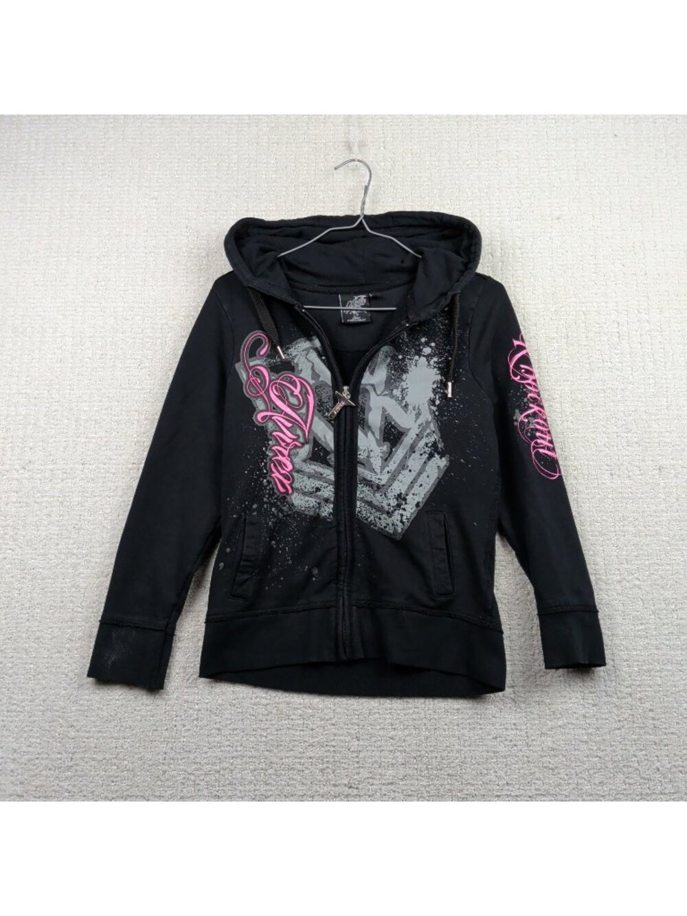 Y2K Avirex Full Zip Hoodie Gothic Emo Grunge Alt Graffiti Black Wom M Affliction